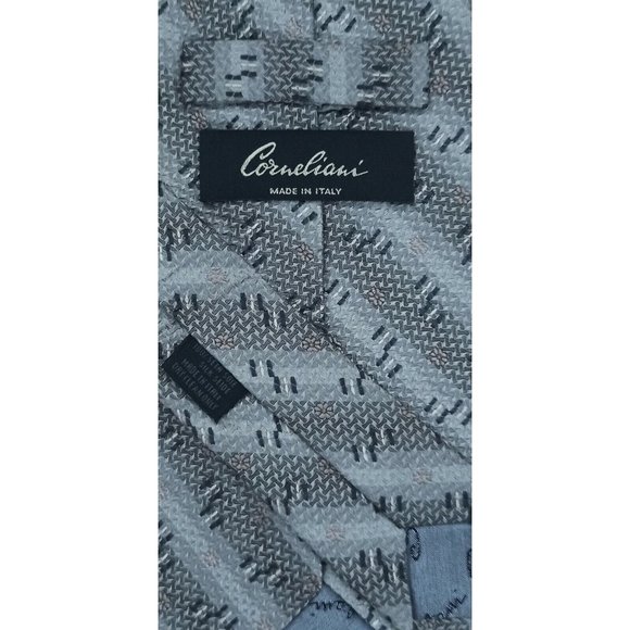 CORNELIANI Gray Striped Geometric Silk Tie ITALY 57"/ 3.7" EC - Picture 2 of 4